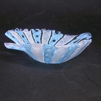 Murano Latticino/Zanfirico Blue + white Glass Dish/Bowl