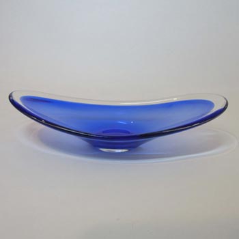 Magnor Scandinavian 70's Blue Cased Glass Bowl - Signed