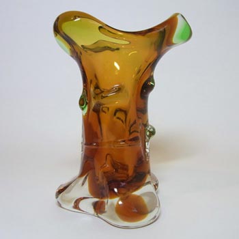 Mstisov/Moser Czech Amber & Green Glass Organic Vase
