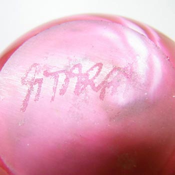 Mtarfa Pink + Green Glass Perfume/Scent Bottle - Signed