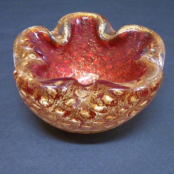 Barovier & Toso Murano Red & Gold Leaf Glass Bowl