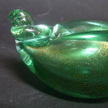 Murano Green & Gold Leaf Glass Sculptural Shell Bowl