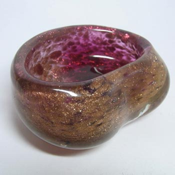 Murano Vintage Purple & Copper Aventurine Glass 'Kidney' Bowl