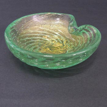 Murano 1950s Turquoise & Gold Leaf Glass Sculpture Bowl