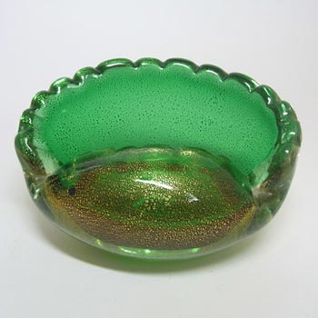 Murano Green & Gold Leaf Glass Shell Sculpture Bowl