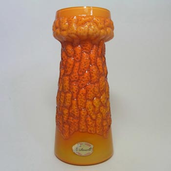 Italian Fontanella Textured Orange Glass Vase - Label
