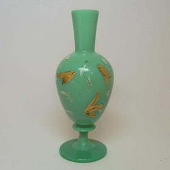 Bohemian Victorian Hand Painted Jade Green Glass Vase
