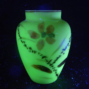 (image for) Victorian Floral Hand Painted Opaque Uranium Glass Vase