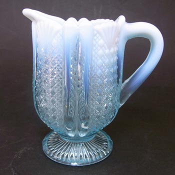 Davidson 1900s Blue Pearline Glass \'Lords & Ladies\' Jug