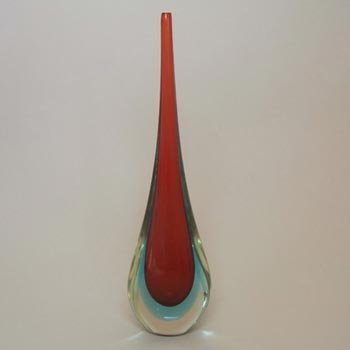 Tall Murano/Sommerso 1950's Red & Blue Glass Stem Vase
