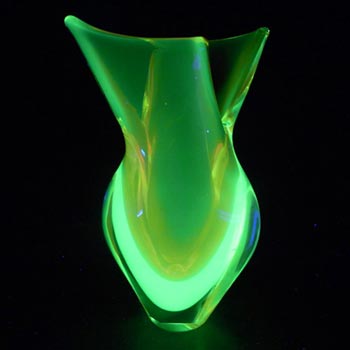 Murano/Venetian Orange & Uranium Green Sommerso Glass Vase