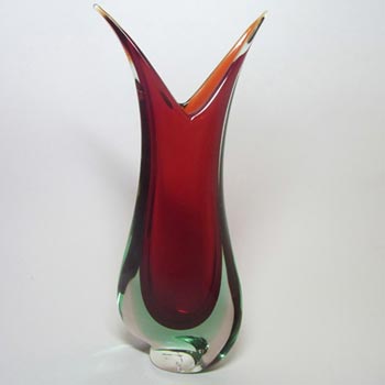 Large Murano/Sommerso Organic Red + Blue Glass Vase