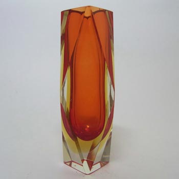 Murano/Sommerso Faceted Red Glass Block Vase