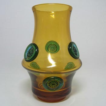 Prachen 1970s Amber + Blue Glass Vase - Josef Hospodka