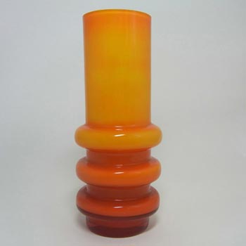 Scandinavian Vintage Orange & Yellow Cased Glass Hooped 8" Vase