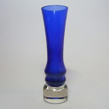 Sea Glasbruk 1970's Swedish Blue Cased Glass Stem Vase