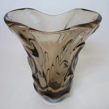 Skrdlovice #5630 Czech Amber & Blue Glass Vase by Jindrich Beránek