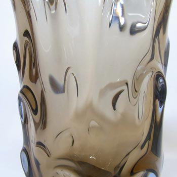 Skrdlovice #5630 Czech Amber & Blue Glass Vase by Jindrich Beránek