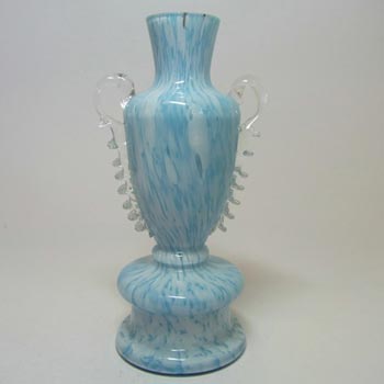 Welz Bohemian Blue & White Spatter Glass Trophy Vase