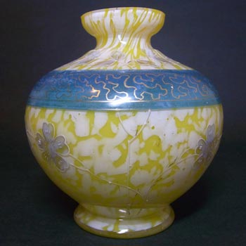 Welz Bohemian Lemon Yellow & White Spatter Glass Vase