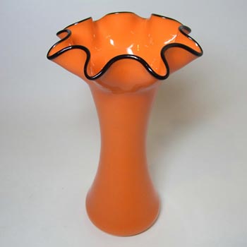 1930's Bohemian Retro Orange & Black Tango Glass Vase