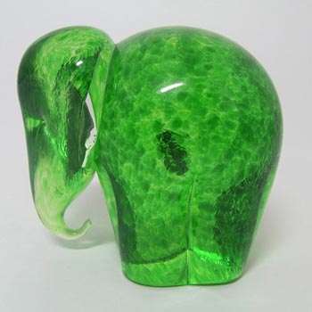 Wedgwood Green Glass Elephant Paperweight - Acid Stamp