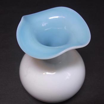 Victorian Opaque Custard Glass Blue & Ivory Cased Vase