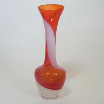 Japanese Red & White Vintage Glass Bud Vase
