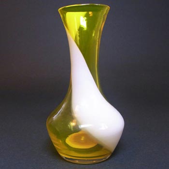 Japanese Yellow & White Vintage Glass Bud Vase