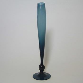 Alsterfors Set of 3 Swedish 1970's Blue Glass Stem Vases