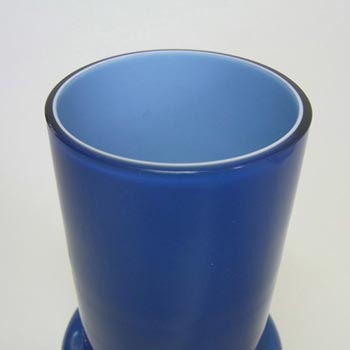 Scandinavian Vintage Blue Cased Glass Hooped 8" Vase