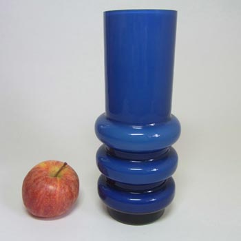 Scandinavian Vintage Blue Cased Glass Hooped 8" Vase