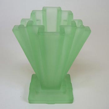 Bagley #334 Art Deco 6" Uranium Green Glass 'Grantham' Vase