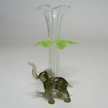 Vintage White & Grey Lampworked Glass Elephant Vase