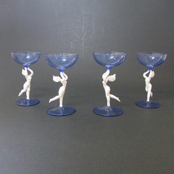 Bimini Set of 4 Blue + White Austrian Nude Lady Spirit Glasses