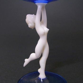 Bimini / Lauscha Blue & White Austrian Nude Lady Spirit Glass