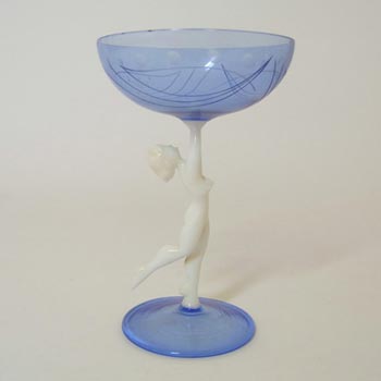 Bimini / Lauscha Blue & White Austrian Nude Lady Spirit Glass