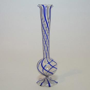 Bimini or Lauscha Blue & White Striped Lampworked Glass Vase
