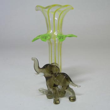 Bimini or Lauscha Yellow & Grey Lampworked Glass Elephant Vase