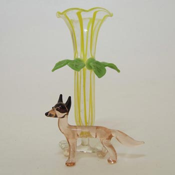 Bimini or Lauscha Yellow & Pink Lampworked Glass Fox Vase