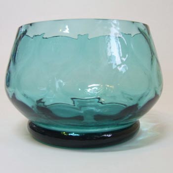 Borske Sklo 1950\'s Blue Glass Optical \'Olives\' Bowl
