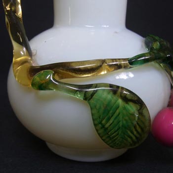 Victorian Uranium Custard Glass Ivory Cherry & Leaves Vase