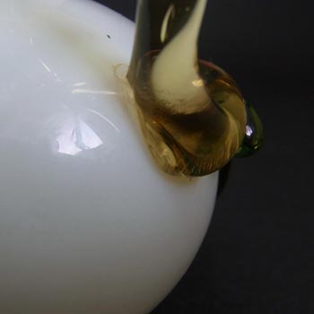 Victorian Uranium Custard Glass Ivory Cherry & Leaves Vase