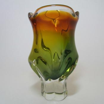 Chřibská #240/1/19 Czech Orange & Green Glass Vase
