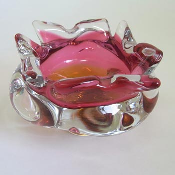 Chřibská Retro Czech Pink & Orange Glass Ashtray Bowl