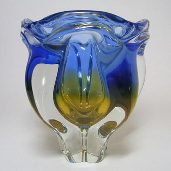 Chřibská #240/4/16 Czech Blue & Amber Glass Vase