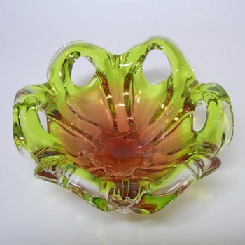 Chřibská #422/4/18 Czech Green & Orange Glass Bowl