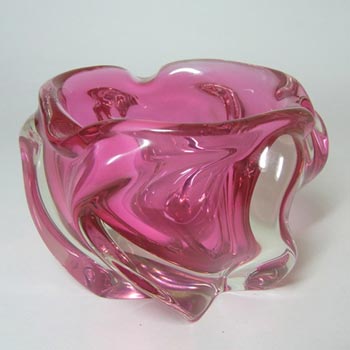 Pink Twisted Cased Glass Organic Sculpture Bowl