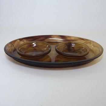 Davidson #326 Art Deco Amber Cloud Glass Trinket Tray + Bowls