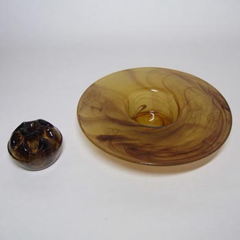 Davidson #204 British Art Deco Amber Cloud Glass Posy Bowl